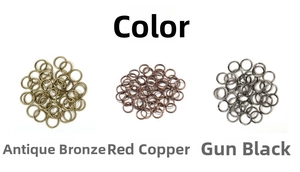 DIY metal jump rings for jewelry making in bronze, red copper, and gun black finishes