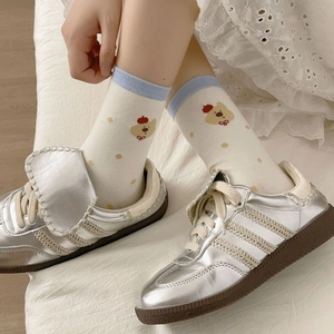 Baskets argentées avec chaussettes en coton à pois et motif ours mignon pour femme