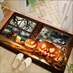 Detail showing an 80x50cm Halloween diatom mud mat with 3D pumpkin and skull design