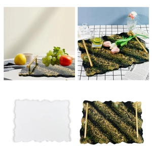 Irregular Wave Edge Silicone Tray Mold With Metal Handles DIY Resin Casting Fruit Plate Home Decoration Handmade