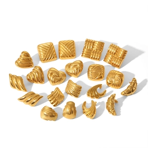 French vintage gold geometric stainless steel earrings set with wrinkled texture
