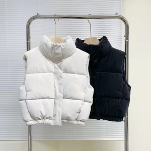 Women Puffer Vest Stand Collar Cotton Padded Sleeveless Cropped Zipper Quilted Waistcoat Casual Retro Outerwear