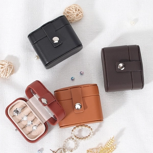 Portable PU leather mini jewelry box organizers in four colors for rings and necklaces