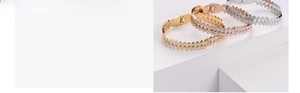 Macro detail of zigzag pavé crystal bracelets in gold, rose gold and silver vacuum plating