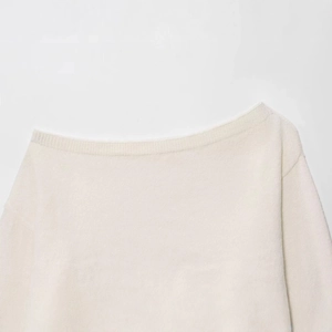 Chic off-the-shoulder cream knit sweater with minimalist loose fit for women