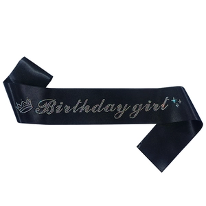 Sparkling black glitter fabric Birthday Girl sash with rhinestone lettering and crown