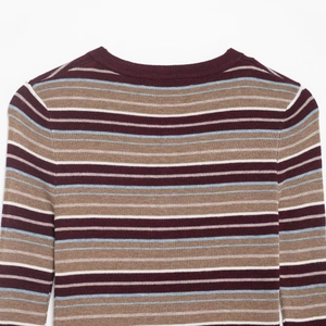 Slim fit striped knit top for women with elegant crew neck and multi-color horizontal patterns