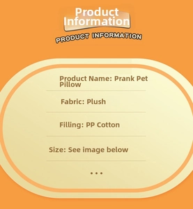 Detailed product specifications for plush pet pillow featuring velvet fabric and PP cotton