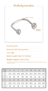 Detailed size chart for S925 sterling silver ring showing width and diameter measurements