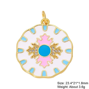 Macro detail of round enamel zircon charms for DIY jewelry making in multiple colors