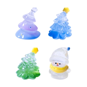 Miniature glass Christmas tree and snowman figurines for holiday DIY micro landscape