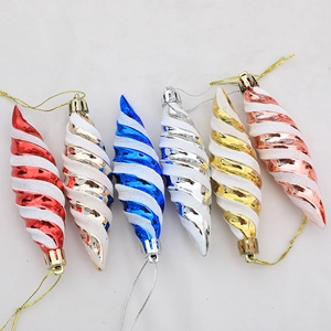 Set of 6 colorful spiral icicle Christmas tree ornaments with glitter and plating finish