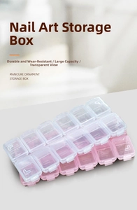 Close-up of a 14-grid PP plastic storage box for nail art jewelry and accessories