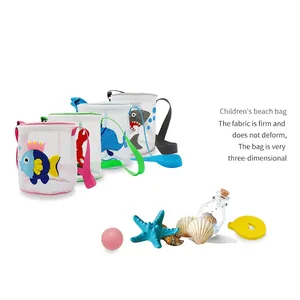 Cute cartoon sea animal mesh beach bags for kids featuring fish and crab patterns