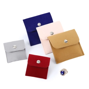 Multi-color velvet jewelry pouches with snap buttons for rings and small accessories