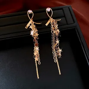Star Tassel Earrings For Women With 925 Sterling Silver Earring Post Copper Zircon Inlay Elegant Fashion Jewelry