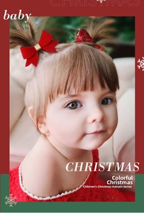 Detail of red velvet Christmas bow hair clips worn by a child for festive styling