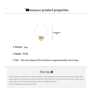 Detailed view of gold oval heart pendant choker showing material iron and 16cm dimensions