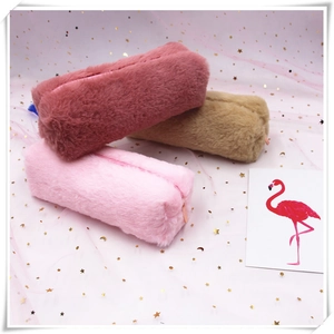 Plush Pencil Case Soft Faux Fur Stationery Storage Bag Zippered Makeup Pouch For School Office Cute Girls Women