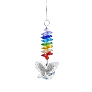 Rainbow butterfly suncatcher with colorful crystal beads and a clear faceted crystal ball