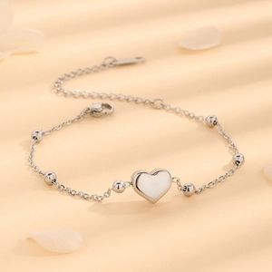 Heart Pendant Bracelet Simple Stainless Steel Bead Chain Adjustable Elegant Jewelry For Women