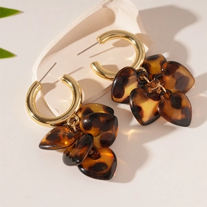 Vintage Maillard Leopard Print Heart Acrylic Drop Earrings With Gold Alloy Hoop And Steel Earring Post