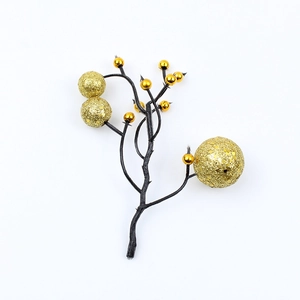 Golden Christmas berry picks with glitter and metallic foam balls for wreath decoration