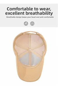 Détail de l'intérieur de la casquette kaki montrant la doublure en maille respirante
