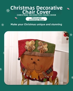 Detail of Christmas reindeer chair cover made of soft fleece with 3D antlers and stars