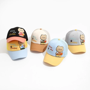 Breathable kids' mesh trucker hats with basketball bear embroidery in five colors