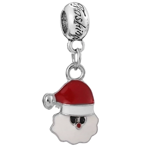 Santa Claus enamel charm bead with Fashion engraving for Christmas jewelry making