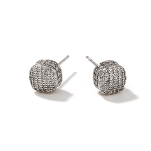 Sparkling square silver-plated cubic zirconia stud earrings on white background