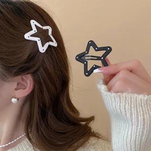 Polka dot star hair clips in black and white leather style for women daily styling