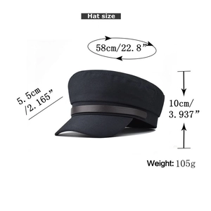 Dimensions détaillées de la casquette de capitaine noire avec chaîne et spécifications