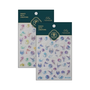 Laser illusion mermaid ocean nail stickers with shells and wave patterns in pack