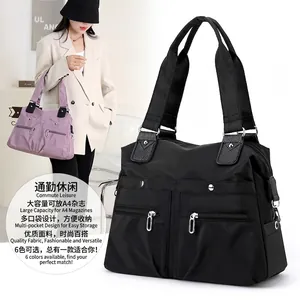 Women Nylon Tote Bag Large Capacity Multi Pocket Waterproof Shoulder Handbag Commuter Casual Lightweight