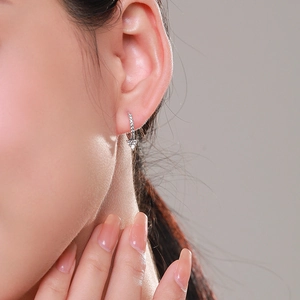 Elegant S925 sterling silver geometric huggie earrings with sparkling zircon accents