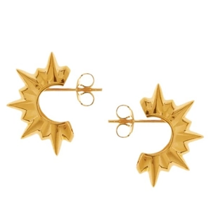 Exaggerated 18K gold sunburst C-shaped stud earrings in a minimalist Greek retro style