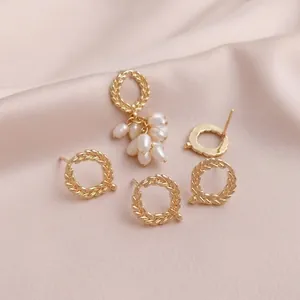 Wheat Ear Round Hoop Earring Findings With Hanging Loop 14K Gold Plated Copper For DIY Jewelry Making Vintage Elegant
