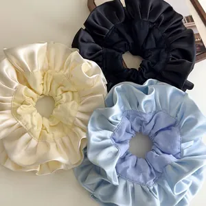 Large Satin Scrunchies Pleated Elastic Hair Ties Oversized Double Layer Elegant Hair Accessories For Women Girls
