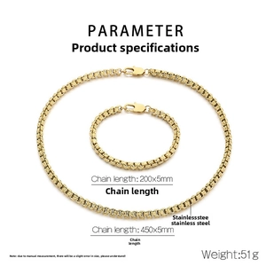 5mm stainless steel weave chain jewelry set showing necklace and bracelet dimensions