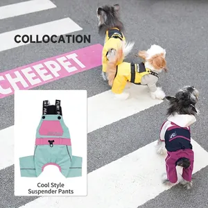 Waterproof dog overalls with adjustable logo straps and pockets in multi-color options