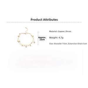 Detailed size parameters of 18k gold plated double-layer heart bracelet with zircon
