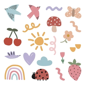 Nordic hand-drawn cartoon rainbow and animal PVC wall stickers for kids nursery decoration