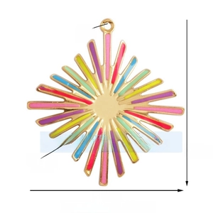 Detail of colorful enamel sunburst pendant with golden zinc alloy frame for DIY jewelry