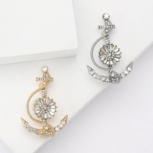 Nautical Anchor Brooch With Alloy And Rhinestone Rudder Design Breastpin For Men Suit Coat Accessory