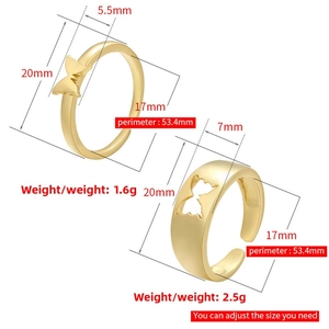 Detailed size chart for 18k gold butterfly rings with weight and diameter parameters