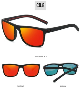 Multi-angle views of sports sunglasses with red polarized lenses and non-slip black frames