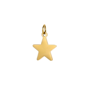 Macro shot of a golden star pendant with a polished metallic finish and a secure top ring