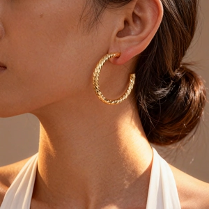 Textured C-Shaped Hoop Earrings With 925 Sterling Silver Earring Post Geometric Metal Twisted Pattern For Women Vintage